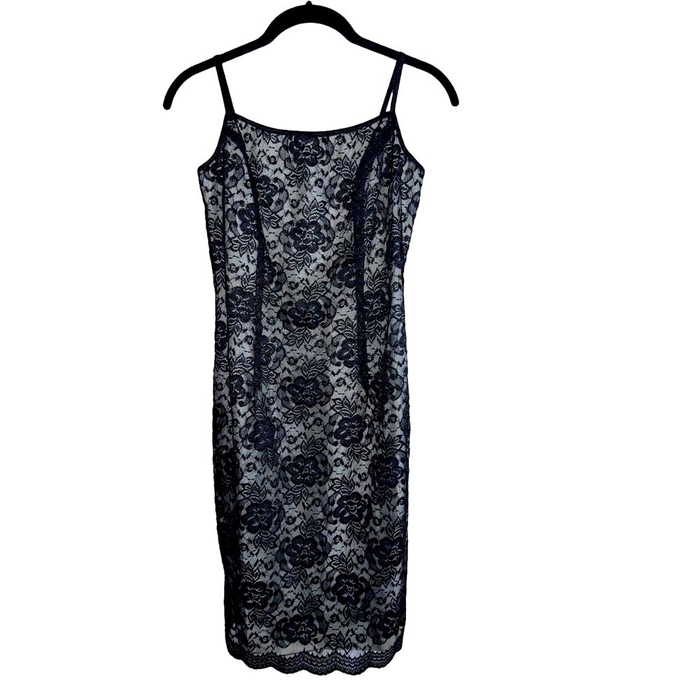 HUGO BUSCATI Collection Black Overlay Lace Satin Sleeveless Open Back